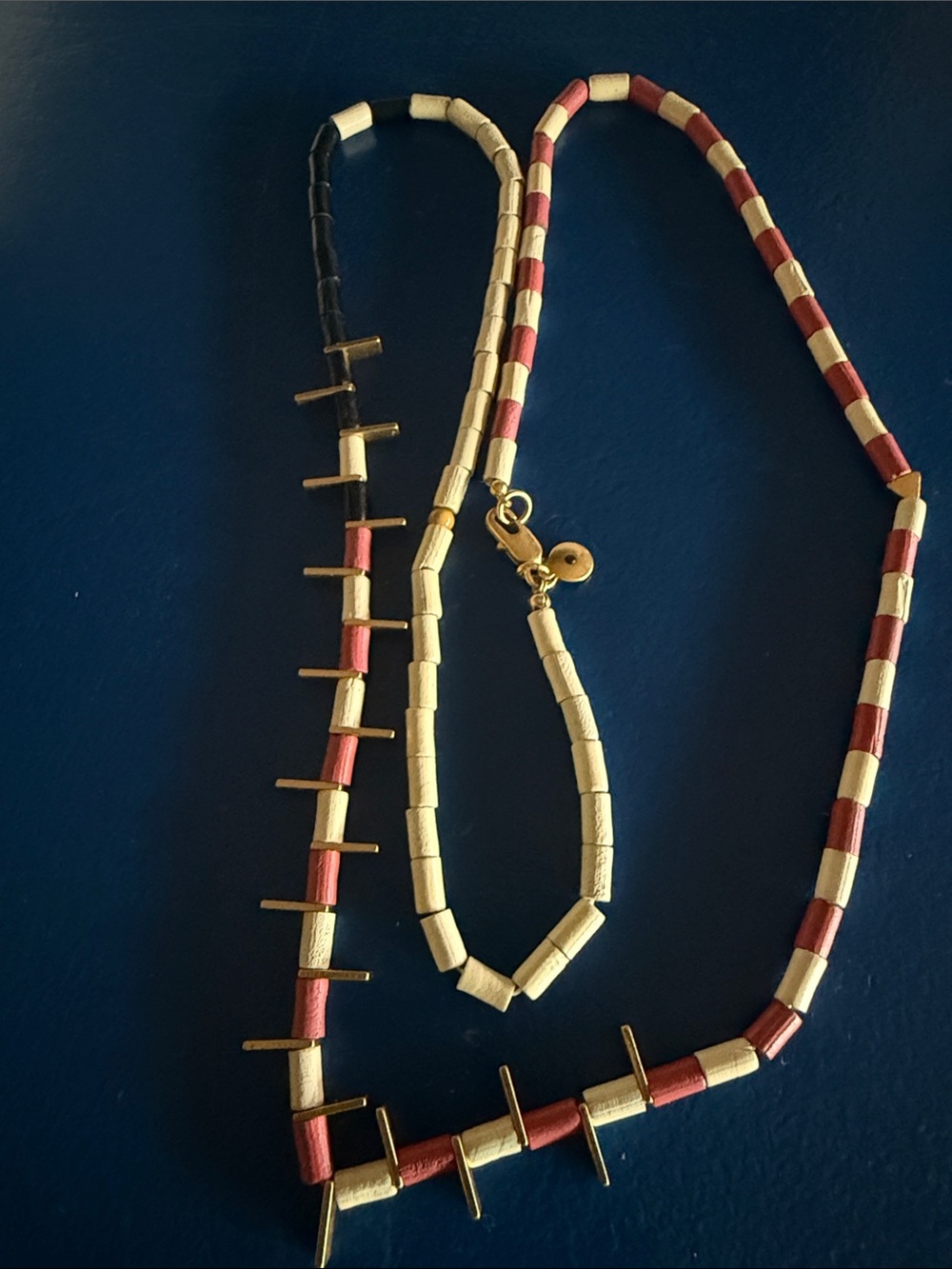 Madewell Statement Necklace Red Cream Black Gold Geometric Beaded Boho - Picture 3 of 6